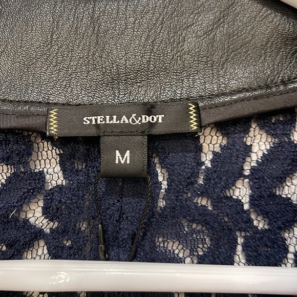 Stella & Dot Navy Blue Lace and Leather Zip up Jacket - Picture 4 of 13